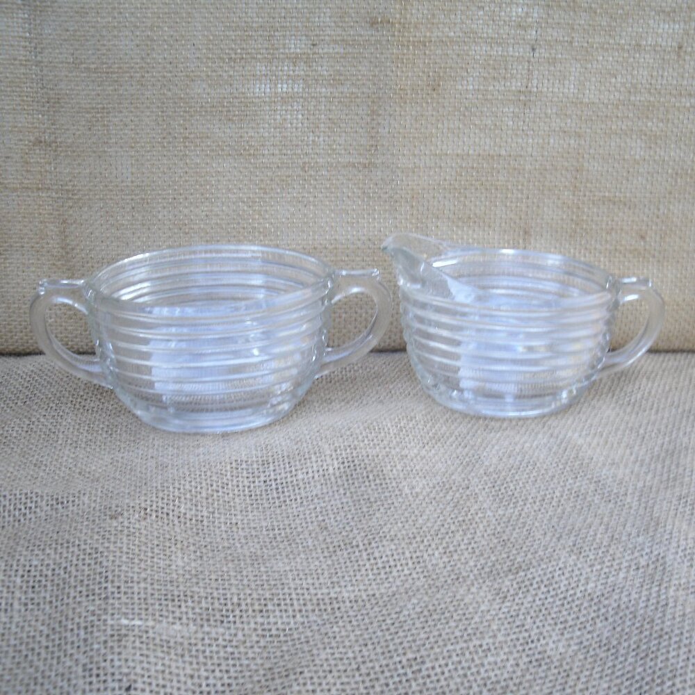 Vintage Anchor Hocking Manhattan Pattern Sugar & Creamer